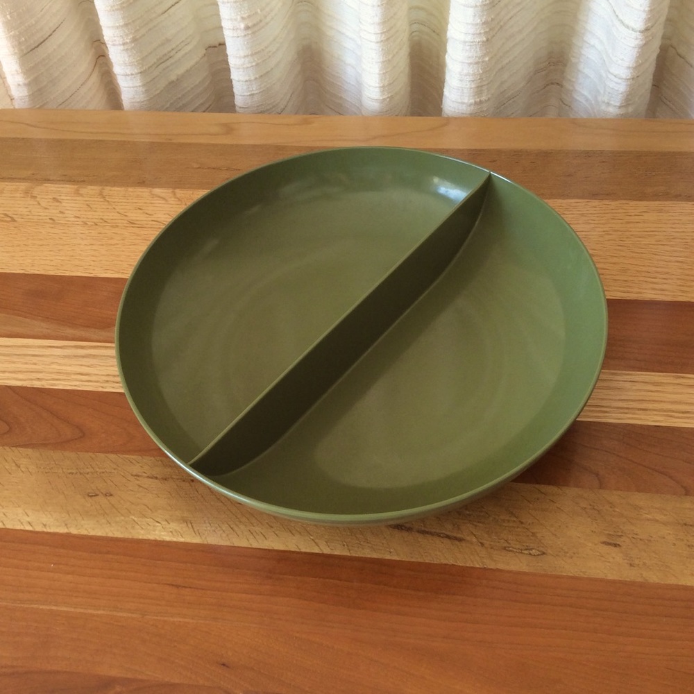Vintage Melmac Divided Serving Bowl Avocado Green